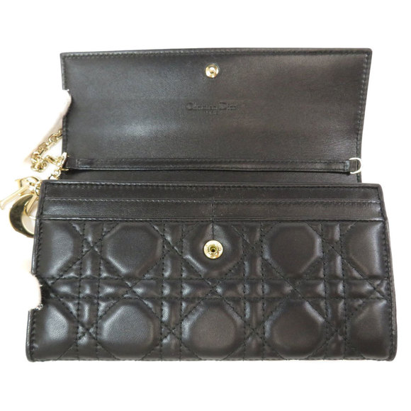 Christian Dior Logo Metal Fittings Chain Long Wallet Coin Purse Leather - Picture 4 of 10